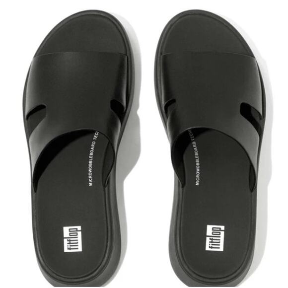 Fitflop F-Mode Raw-Edge Leather Flatform H-Bar Slide Size 7  Cushioned Comfy - Picture 1 of 9